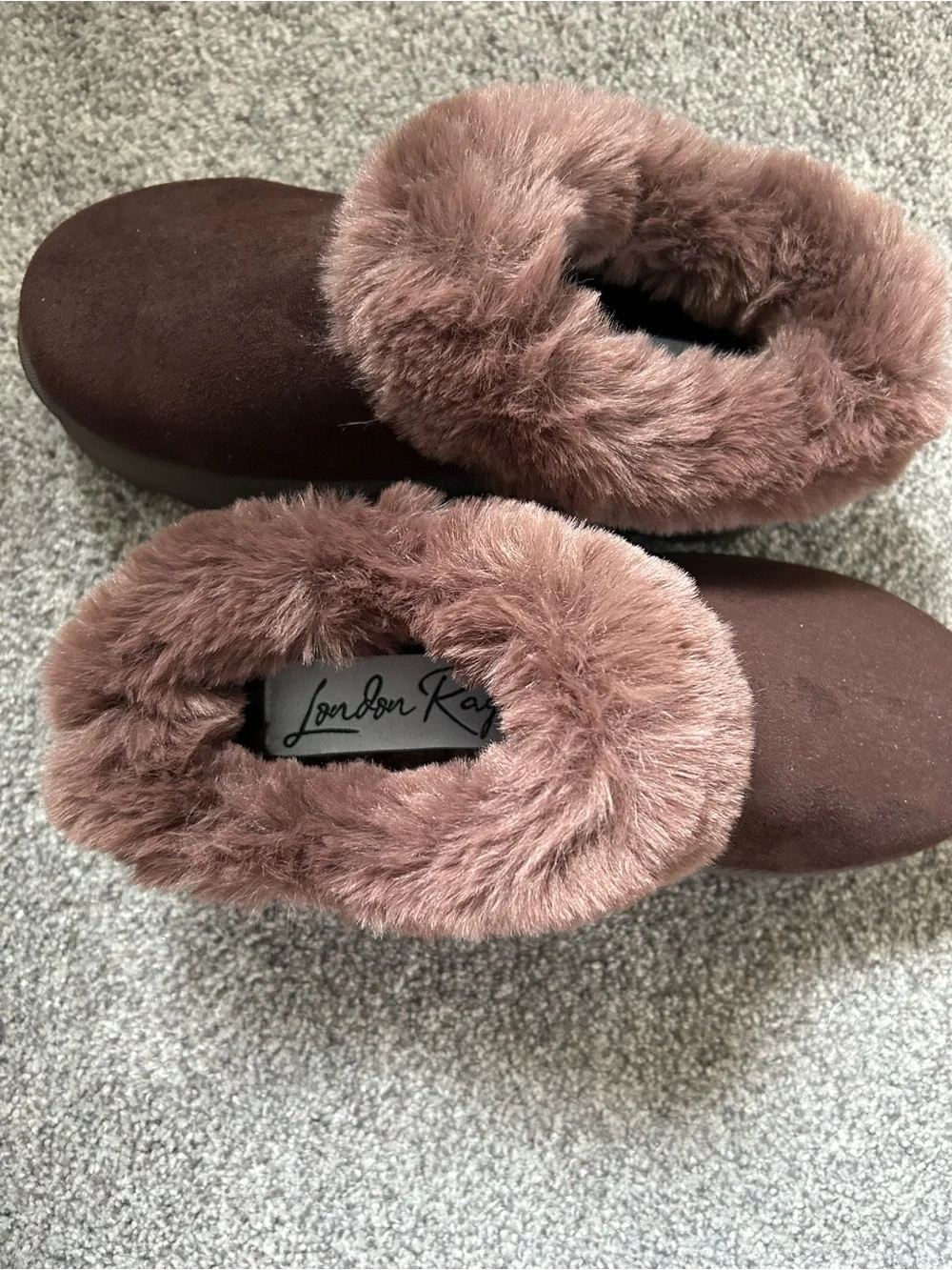 London Rag Cozy Faux-Fur Trim Slip-On Women's Shoe boots in Brown